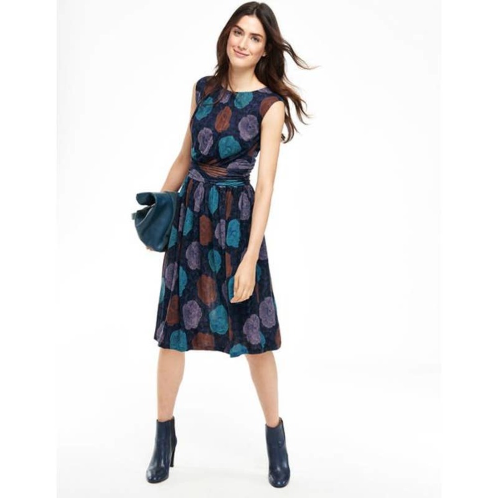 BODEN 100 % Tencel Blue Purple Sabrina Jersey Sleeveless Midi Dress 6 Petite
